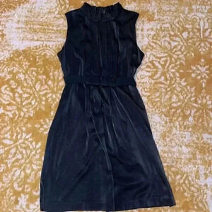 WHBM pleated high neck belted little black dress large